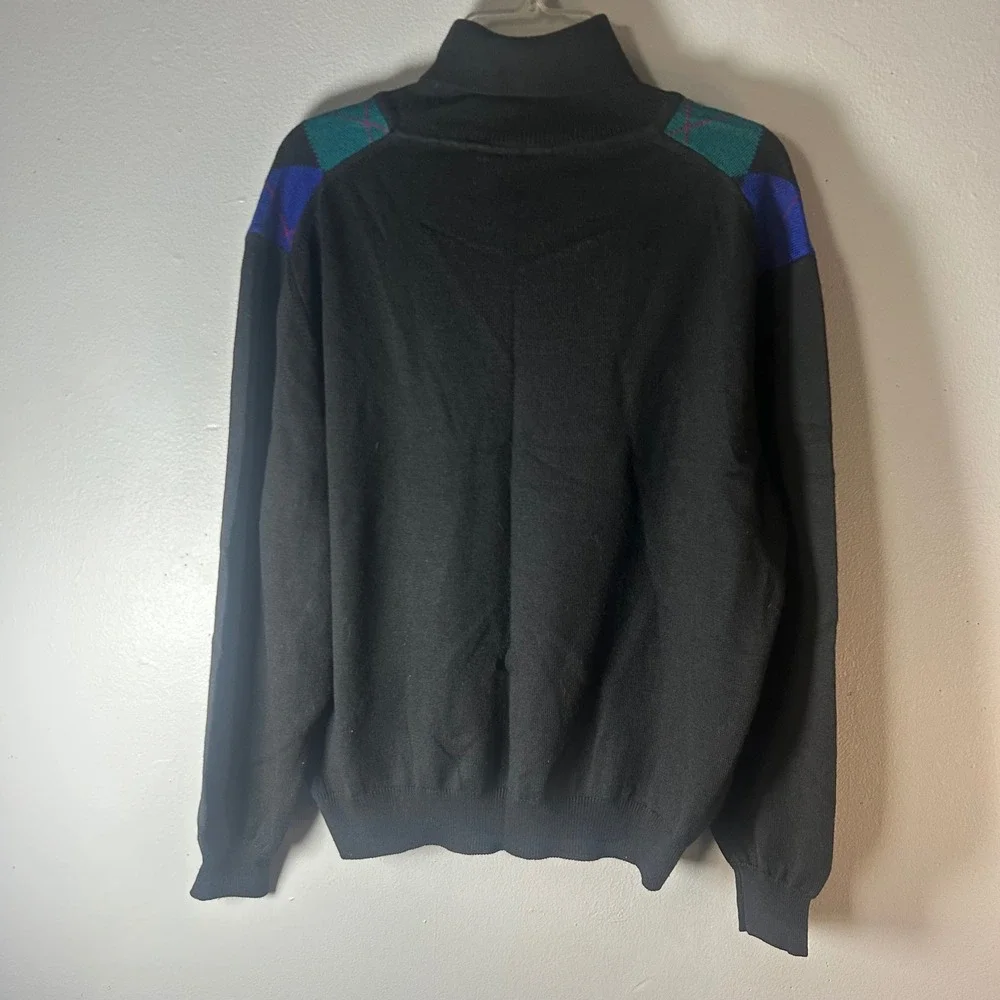 Talbots Petites PM Black‎ Argyle Turtleneck Sweater Merino Wool Made in Italy